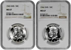 1965 + 1966 SMS 50c Kennedy Half Dollar NGC Graded MS 67 Two Coin Lot White