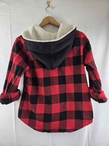 No Boundaries Cotton Flannel Buffalo Plaid Youth Button Up Hoodie Sz L (11-13) - Picture 3 of 10