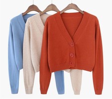 New Women's Knitted sweater Casual V-neck Button coat Solid Cardigan Jacket Gift