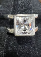 .925 Sterling Silver Women s Ring Square Zirconia Double Solid Band Solitaire