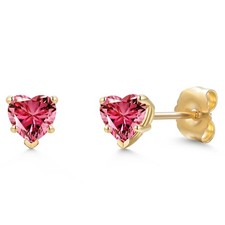 14K Yellow Gold Stud Earrings for Women  5MM Heart Shape Gemstone Birthstone 