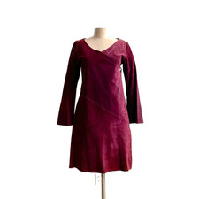 Vintage 1970s Char Suede Leather Dress sz XS S Burgundy Crossover Bust Wrap