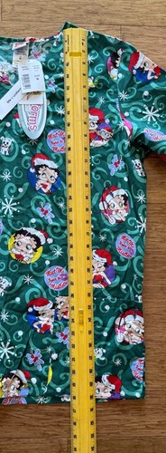 BETTY BOOP Scrub Top W Sz M Green Christmas Holiday Nursing Vet Original VTG New - Picture 4 of 10