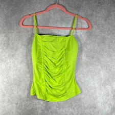 Cache Corset Tank Top Womens Small Green Ruched Boned Sleeveless Square Neck Y2K