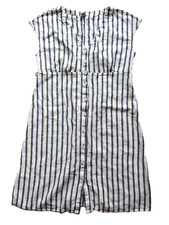 Old Navy Linen Black White Stripe V-Neck Button Up Cap Sleeve Sheath Dress Small