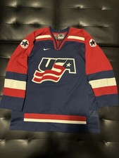 USA HOCKEY NIKE Olympic Jersey Medium Blue Red White Stitched Team USA Vtg 2002