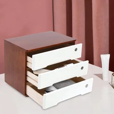 Wooden Desk Organizer, 3-Tier Tung Wood  Storage Cabinet with Lockable Drawers