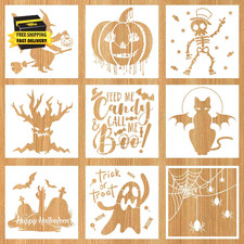 9Pcs Halloween Stencils, Premium Reusable Witch Ghost Pumpkin Face Drawing Craft