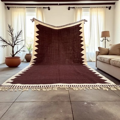 Color Deep Burgundy Moroccan Berber Beni Ourain Wool Rug Handmade Carpet Rug