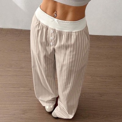 Stylische Damen Hose mit weitem Bein und Streifenmuster und bequem