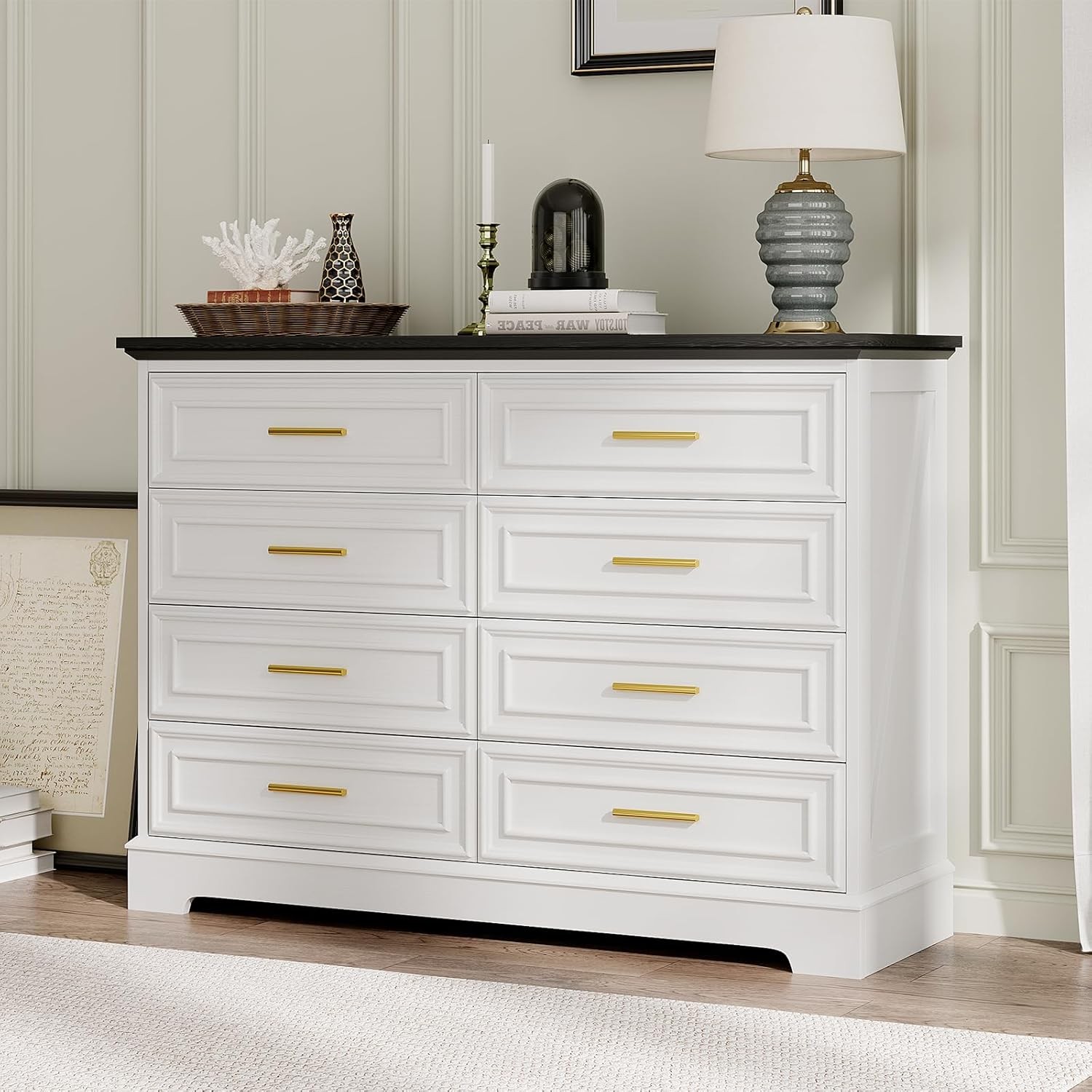 52-Inch Wide Modern Wood Dresser with Drawers for Bedroom or TV Stand