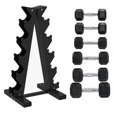 Space-Saving 5-Tier Dumbbell Rack with Rubber Dumbbells 4/5/6kg Home Gym Set