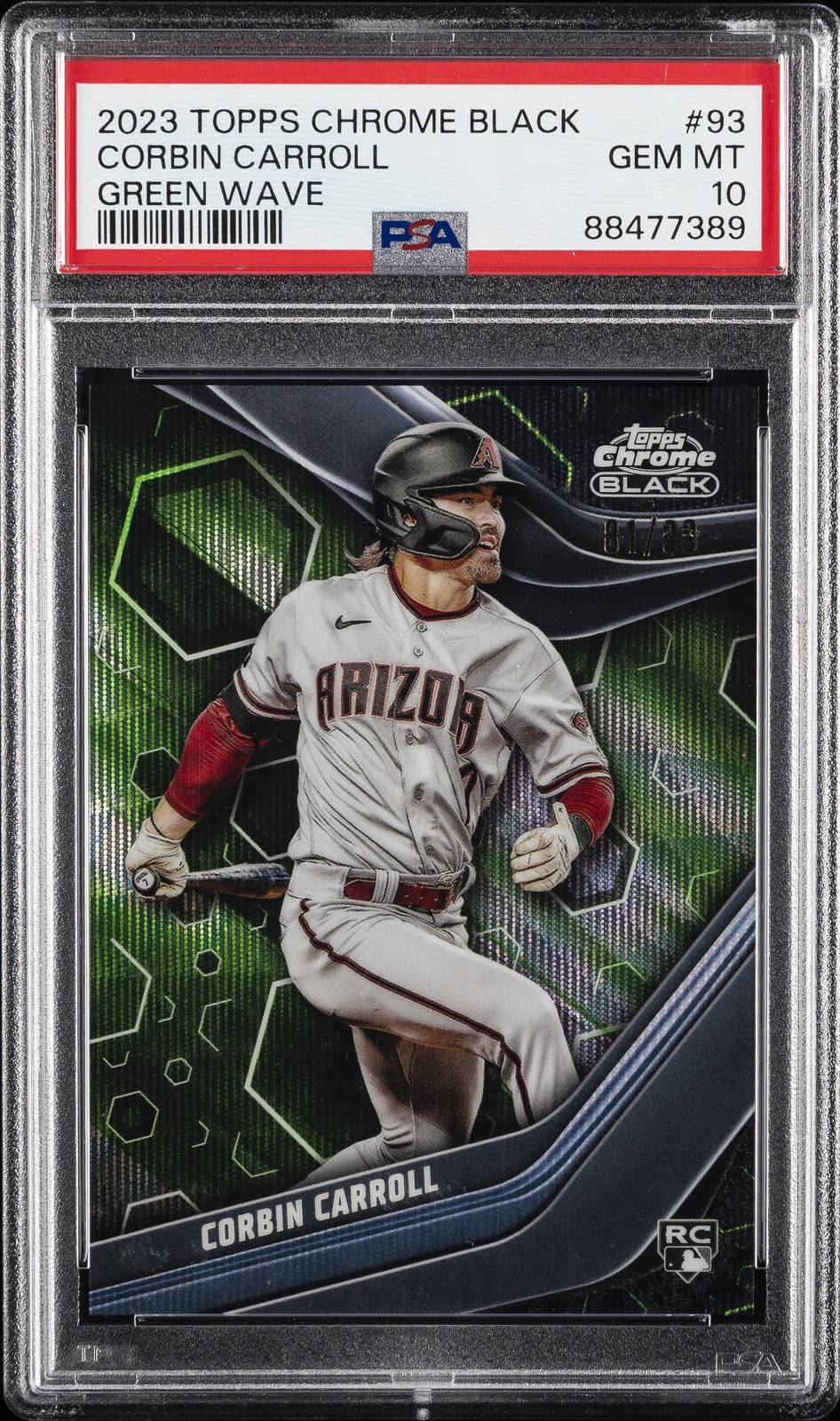 2023 TOPPS CHROME BLACK #93 CORBIN CARROLL ROOKIE RC 81/99 PSA 10