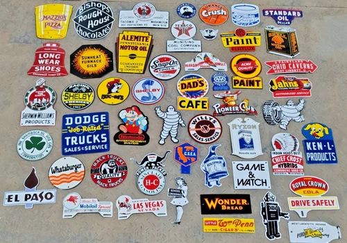 Lot of 50 Porcelain Enamel Signs – Mixed Designs, Vintage Style, single sided