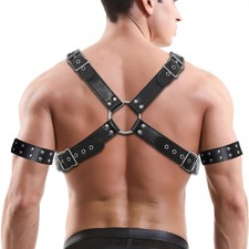 ZZRBVFH Mens Leather Body Harness Jockstrap PU Suspenders Shoulder B