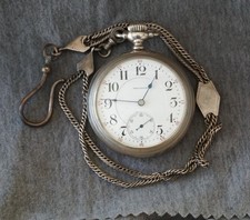 Waltham Vanguard 1892 Railroad Grade Watch with Silver Chain