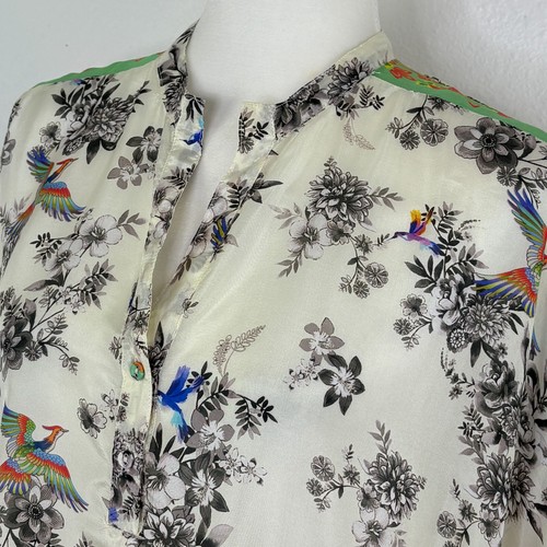 Johnny Was Carla Dreamer Garden Blouse Top Size S OVERSIZED Bird 100% Silk - Picture 4 of 10