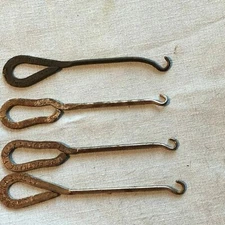 4 Antique Button Hooks Victorian Metal Marked Shoes Boots Zipper Pull