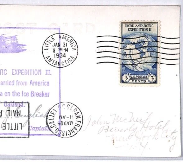 USA Polar BYRD ANTARCTIC EXPEDITION *Dog Team* RP Card 1934 Captain Signed PH3 - Image 2 of 4