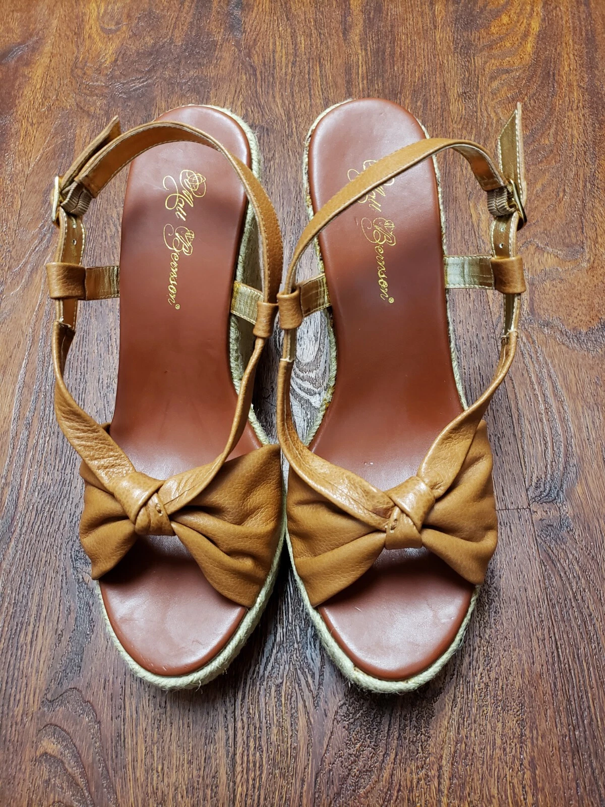 MBT Matt Bernson taglia 10 sandali con zeppa Bo Peep marrone marrone marrone espadrillas in pelle (nuovi con scatola)