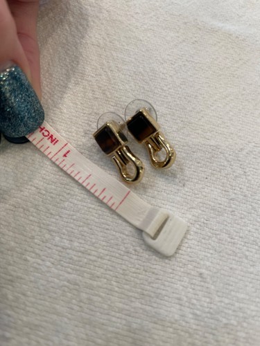 Napier brown stone Inlay gold tone Door Knocker Drop Pierced Earrings Signed - Picture 4 of 7