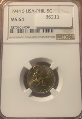1944-S US Philippines Five Centavos NGC MS64 KM#180a | eBay