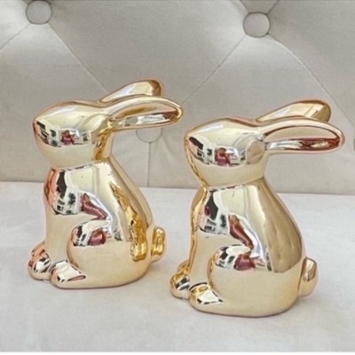 Set of 2 gold easter bunny