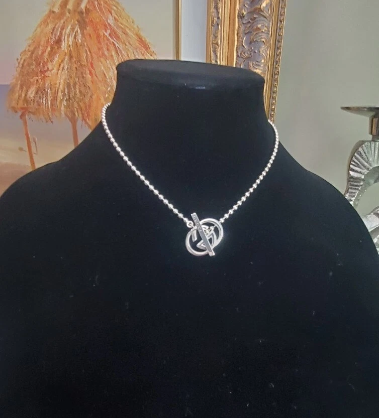 GUCCI GG 0,925 collier à bascule en argent sterling choker chaîne de perles 15,5