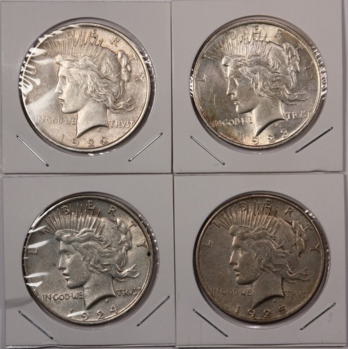 1922, 1923, 1924, 1925 Choice AU Peace Silver Dollars, 4 Coins, Start 99c NR!