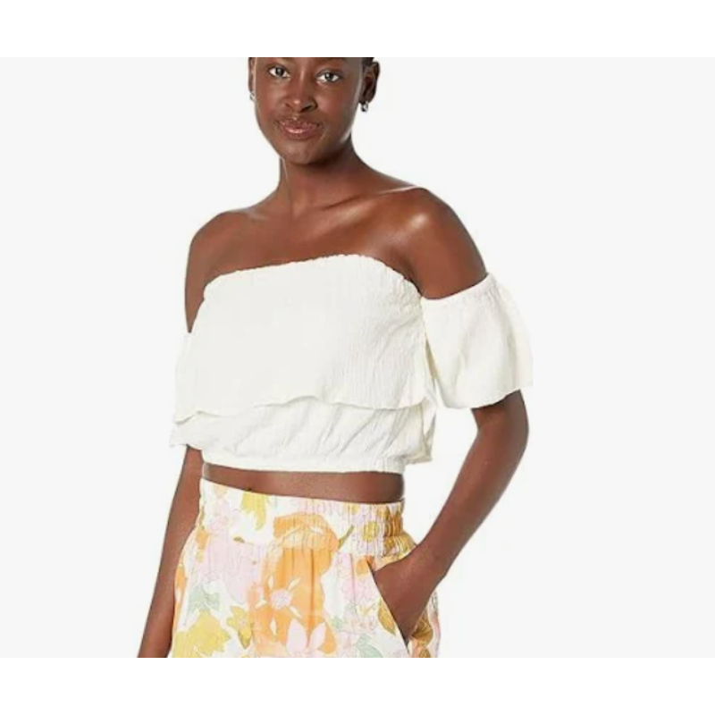 ROXY Seaside Heaven Off-The-Shoulder Crop Top | Sz L, White NEW | eBay