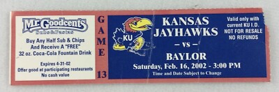 2002 02/16 Baylor at Kansas Basketball Ticket Stub-John Lucas, Lawrence Roberts