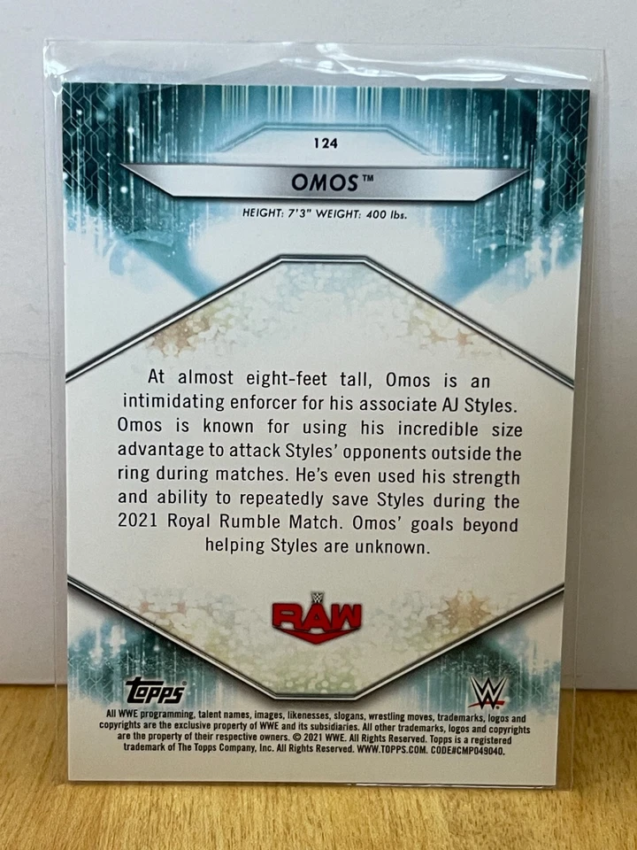 2021 Topps WWE Base Superstar Roster Card #124 Omos RC rookie wrestling card - Image 2 of 2