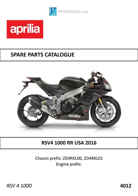 Aprilia parts manual book RSV4 1000 RR USA 2016 | eBay