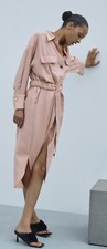 Zara Oversized Shirt Dress Sz M Medium Beige Pink Spring Summer Travel