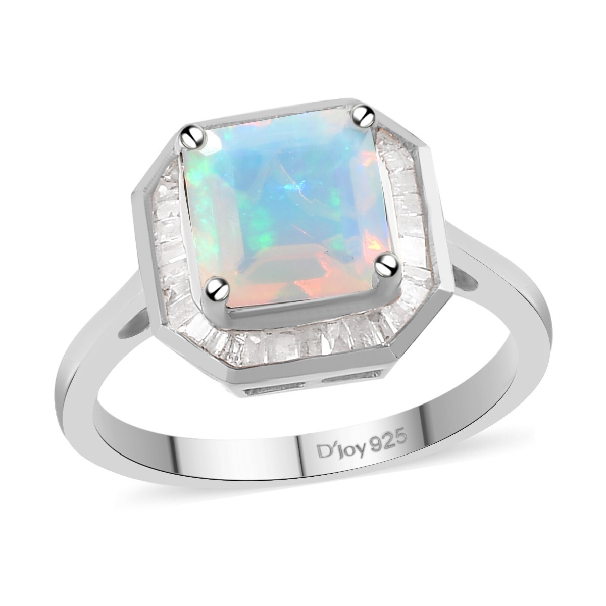 Ethiopian Opal CZ Engagement Ring in 14K White Gold Plated Wedding Band