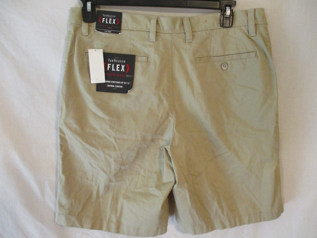 Van Heusen Flex Cotton Blend Khaki Twill Flat Front Casual Shorts