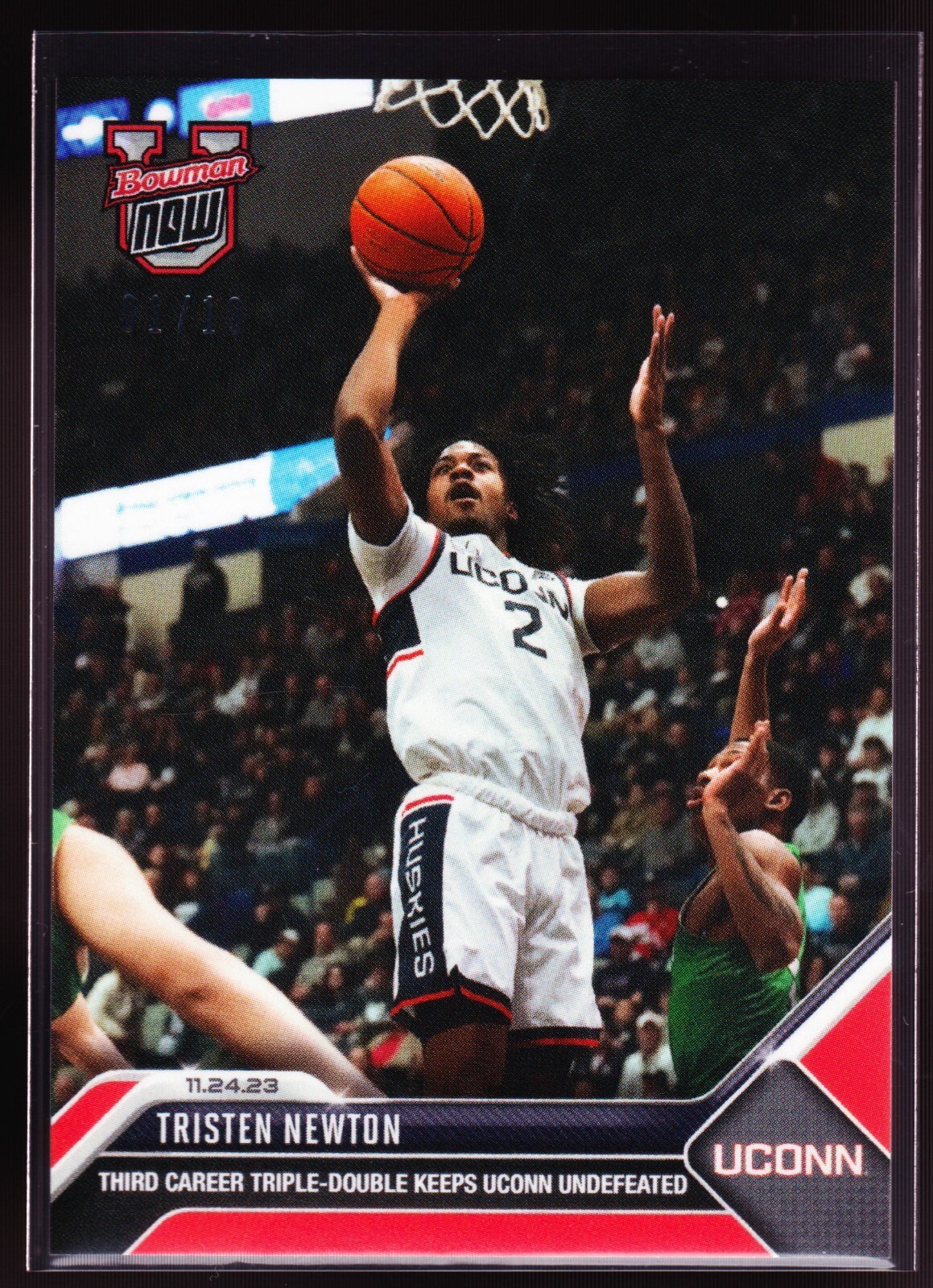 Tristen Newton UConn Beats Manhattan College 2023 Bowman U Now #10 Red 01/10