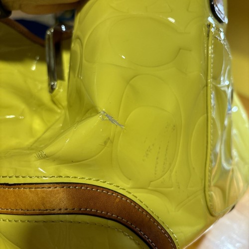 Coach Embossed Yellow Patent Leather Peyton Framed Shopper Satchel Bag - Picture 10 of 12