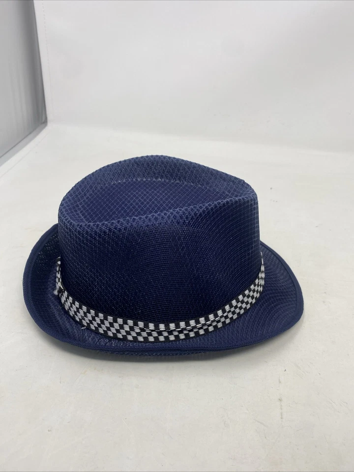 Trilby Sombrero Vestido Elegante Niños/Unisex Azul Marino y Negro/Blanco Borde 50cm Nuevo Foto 2 de 4