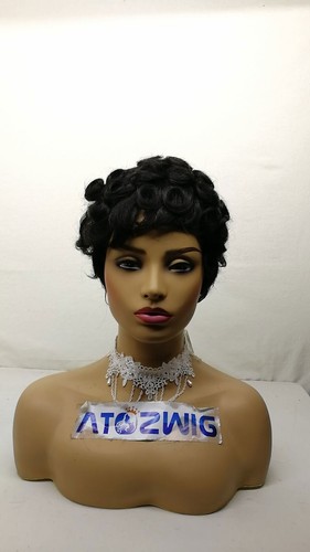 US Short Black Human Hair Wigs No lace Curly Pixie Cut Wigs for Women Glueless - 第 2/11 張圖片