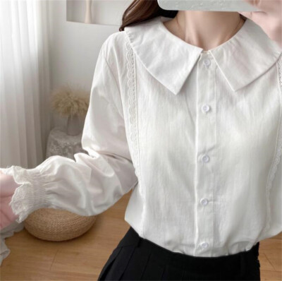Japanese Lolita Girls Ruffles Tops Blouses School Shirts Cute Doll Collar Shirts