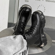 Mens Studded Round Toe Metal Decor Platform Ankle Boots Gothic Shoes Motorcycle