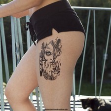 2 x Woman Tattoo in Black - Catrina with Gun - Body Tattoo - LC545 (2)