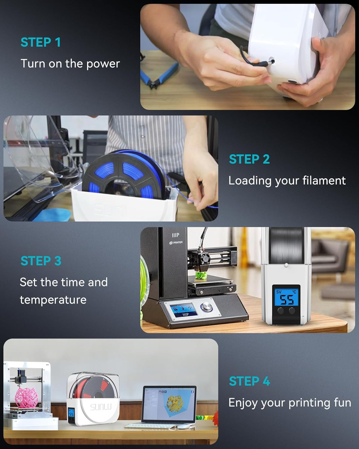 SUNLU Filament Dryer S1 Plus Built-in Circulation Fan Filament Dryer Box Storage