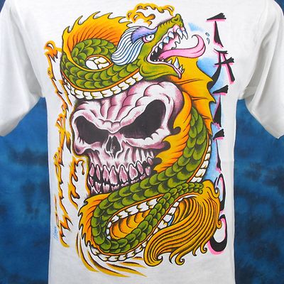 トップス TATTO LS T-SHIRT Dragon Skull Deadstock NOS vintage 80s SKULL CHINESE DRAGON TATTOO T-Shirt SMALL