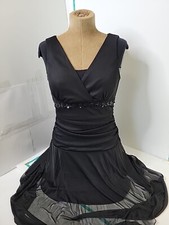 Black Size 6 V Neck Cocktail Dress Halter Floral Tea Midi Lace Over Slip Beads