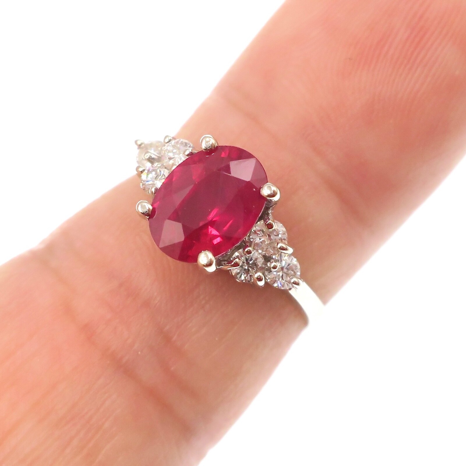 Classic 14k Solid White Gold Natural Ruby and Dia… - image 4