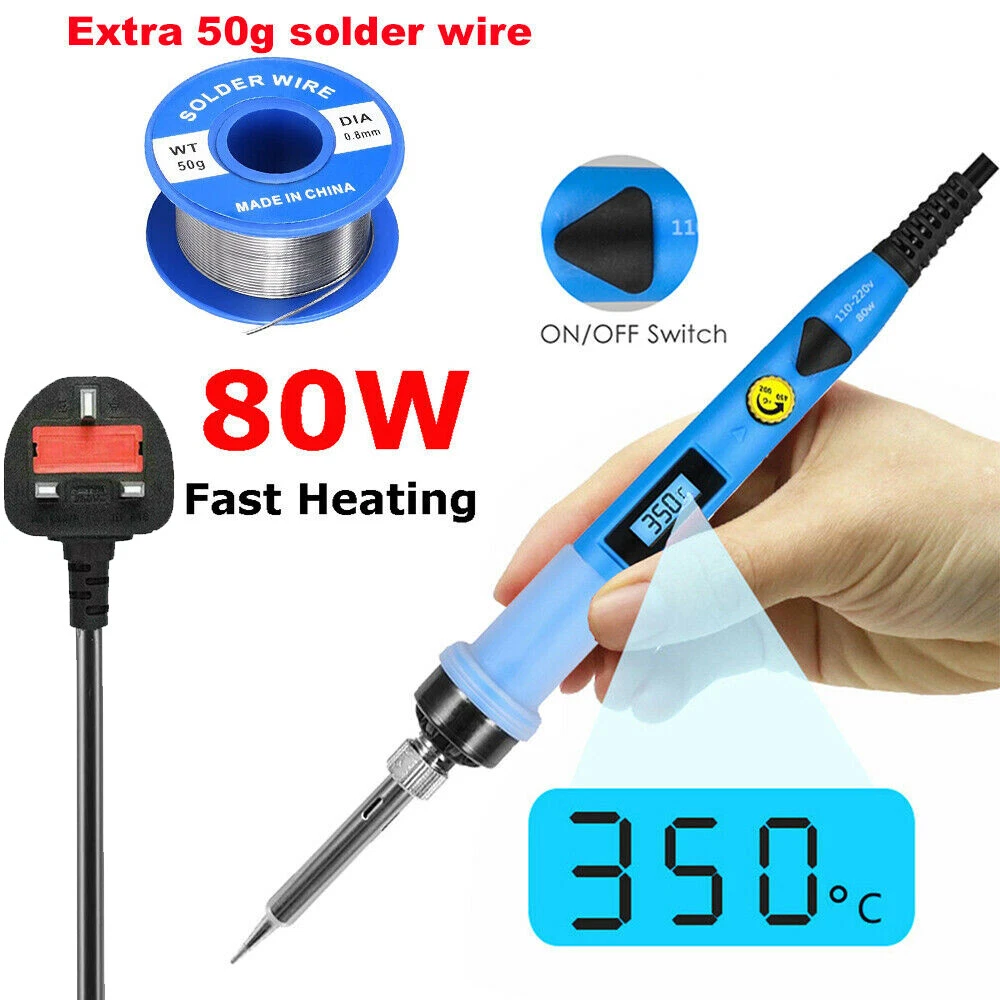 80W Electric Soldering Iron Kit LCD Digital Adjustable Temperature Welding  Tools