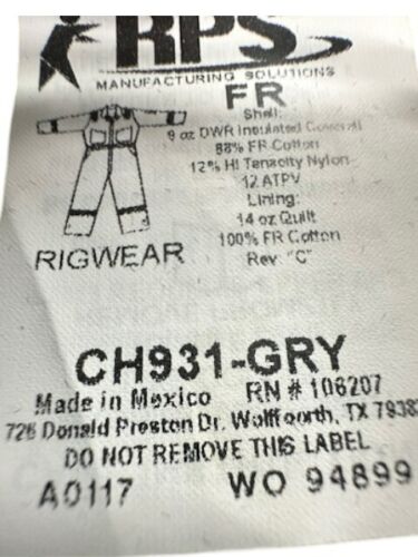 NEW Crude FR Wear GRAY Coveralls 40 SHORT - BJ969-GRY Soft and Insulated - Picture 8 of 8