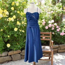 Modern Maids Blue Satin Formal Gown Size 20 Beaded Empire Waist Spaghetti Straps